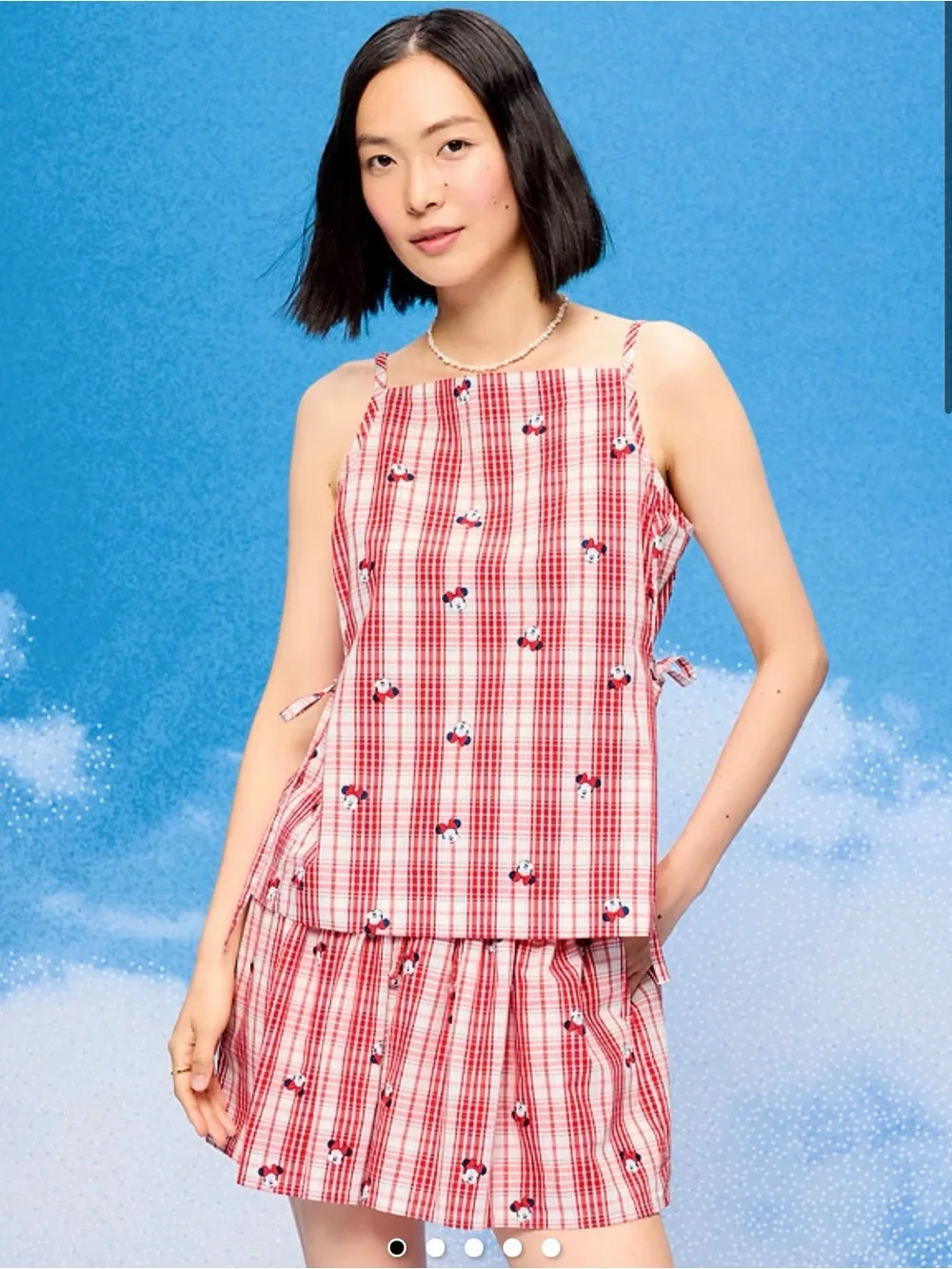 Old Navy x Disney Minnie Mouse Plaid Tank Top & High Waisted Plaid Shorts Set